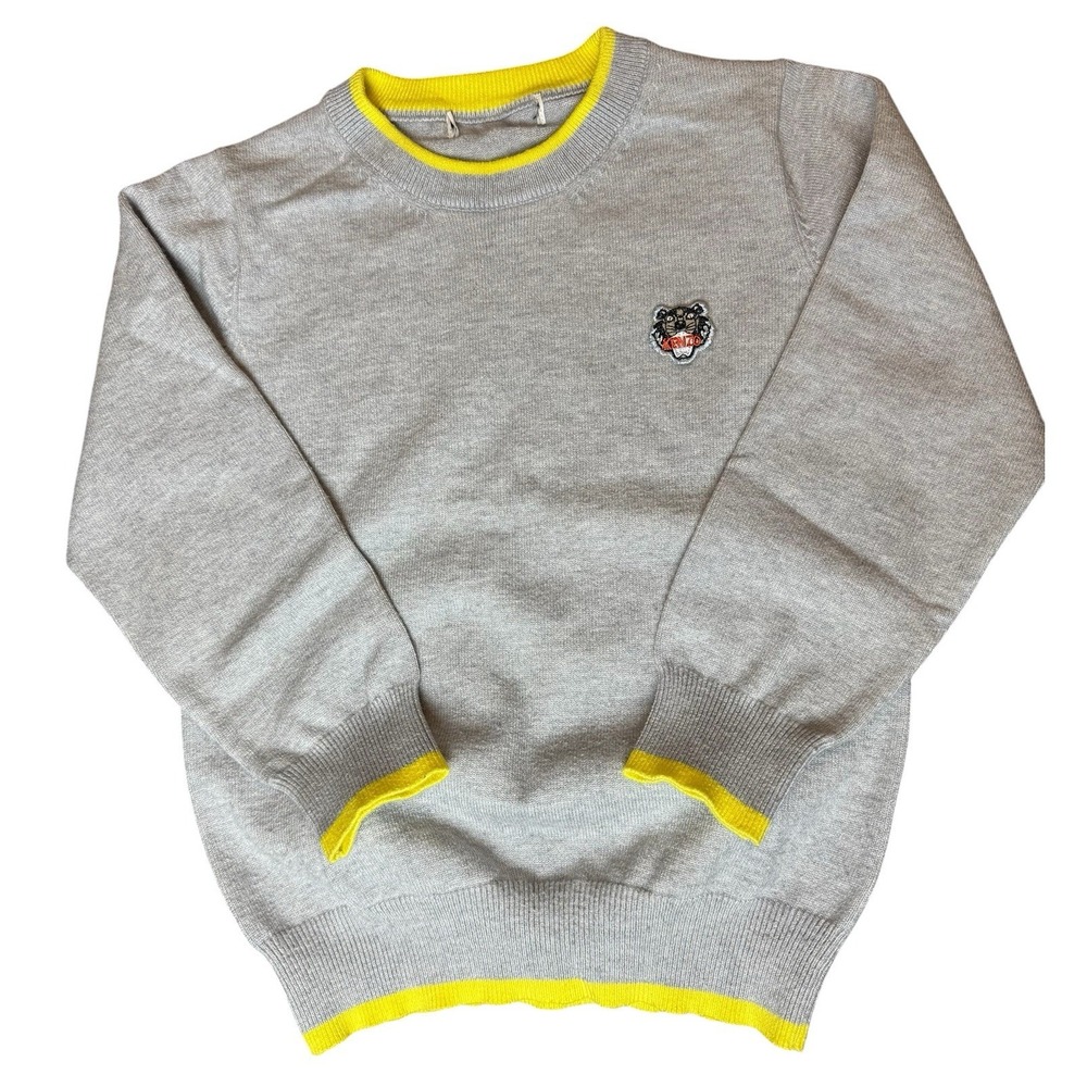 Kenzo Kids 100% Cashmere Sweater 4T Gray Tiger Logo Crewneck Designer Luxury